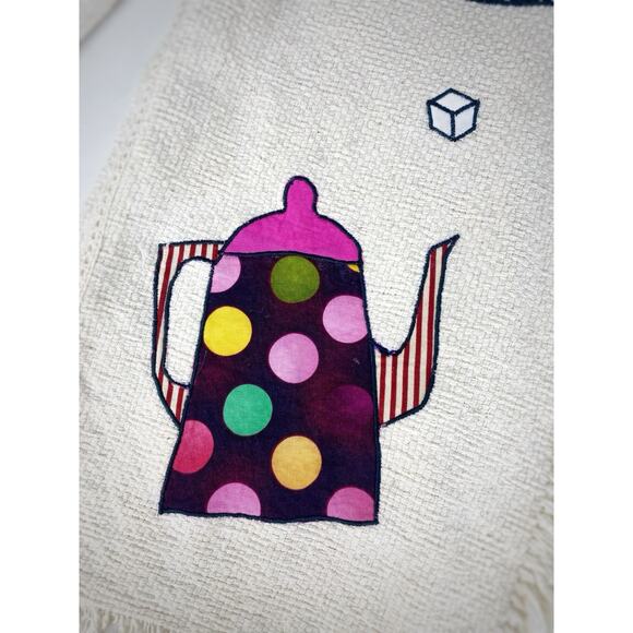 VTG Cat Tea Party Kimono Fringe Jacket Patchwork Embroidered Cottagecore Whimsy - Picture 8 of 12